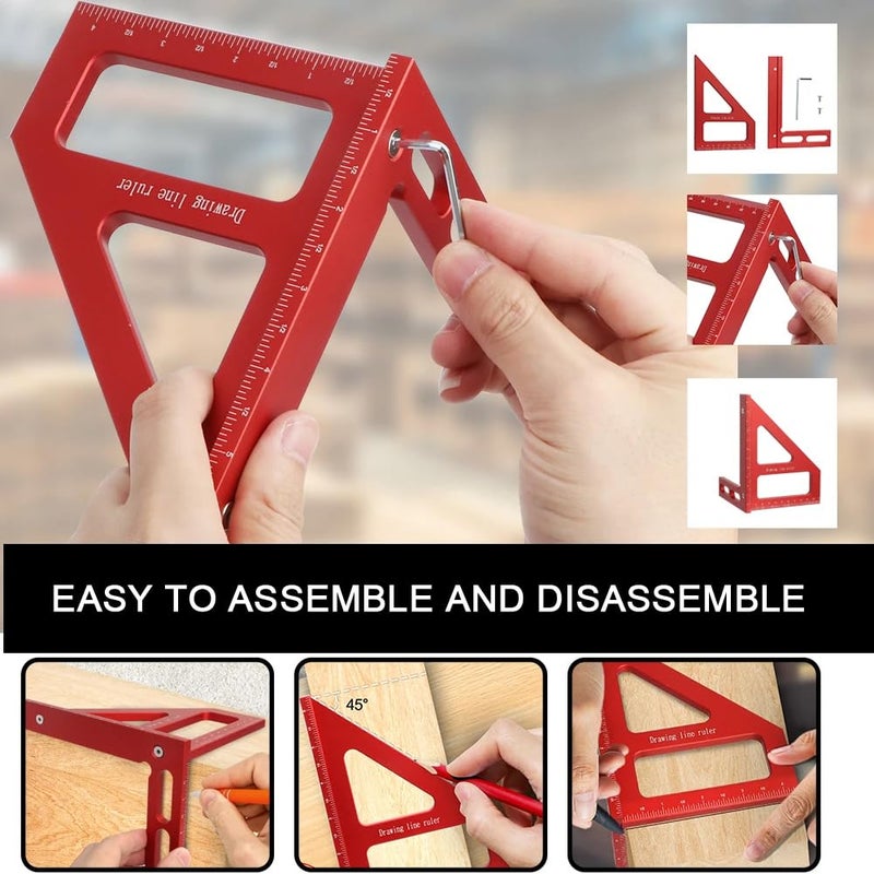 KETIPED 6" Imperial 3D Multi-Angle Measuring Ruler,45/90 Degree Aluminum Alloy Woodworking Square Protractor,Drawing Line,Miter Triangle Ruler High Precision Layout Measuring Tool for Woodworking - Image 4